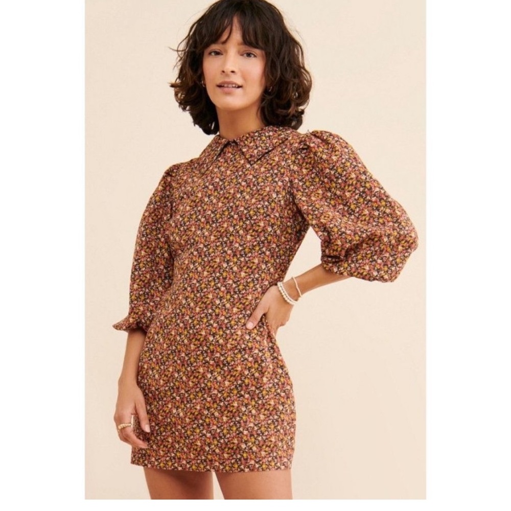 Free People Mini Dress- Cotton- Puff Sleeves